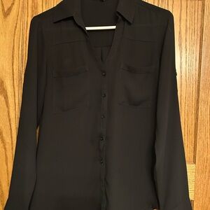 Express Black Button Down Shirt with Notched Collar